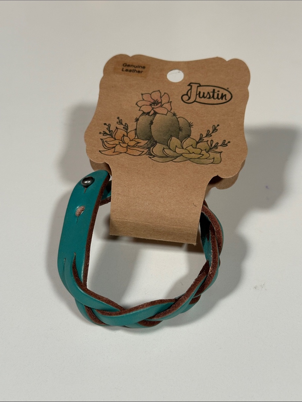 Justin Boots Teal Braided Leather Bracelet